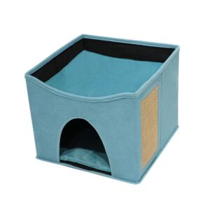Pet House with Double Layer Structure, Upper Top Bed and Cat Scratch Pad