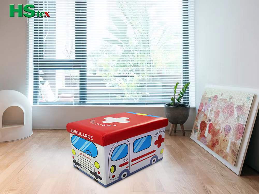 Folding Cartoon Storage Ottoman in Bus or Ambulance Shape