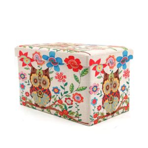 Folding Storage Ottoman with Flower and Owl Pattern