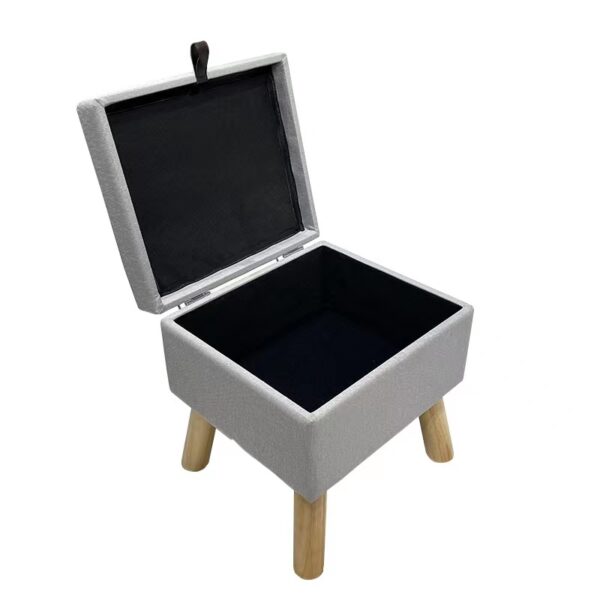 Rectangle Storage Ottoman Stool with Wood Legs