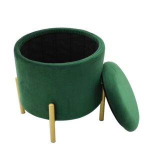 Round Storage Ottoman Stool with Metal Legs