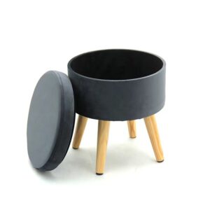 Round Storage Ottoman Stool with Wooden Legs