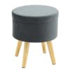 Round Storage Ottoman Stool with Wooden Legs