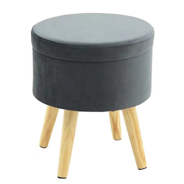 Round Storage Ottoman Stool with Wooden Legs