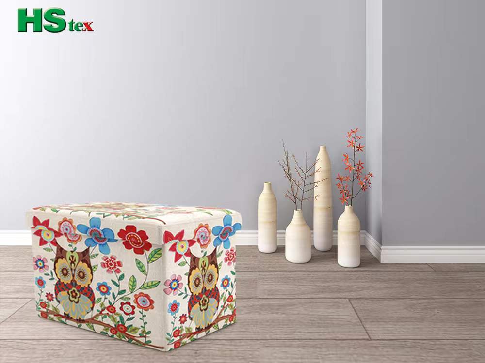 Folding Storage Ottoman with Flower and Owl Pattern