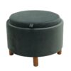 Round Storage Ottoman with a Flip-over Top and Wooden Legs