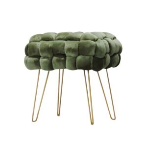 Green Hand Woven Ottoman Stool with Hairpin Legs