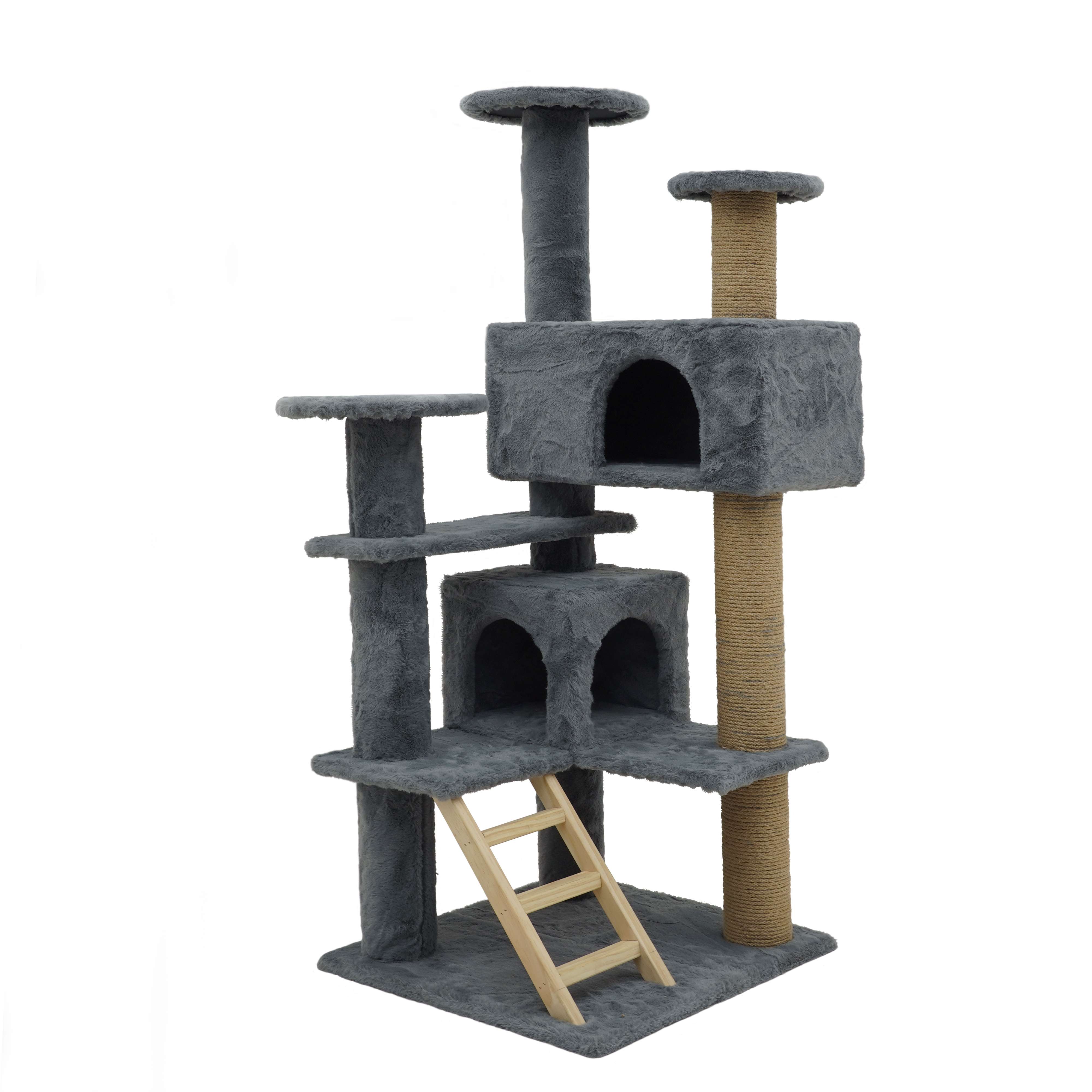 Multiple-Level Cat Tree Condo with Ladder and Two Partially Enclosed Boxes