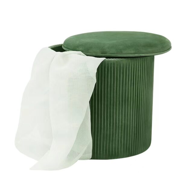 Round Green Corduroy Velvet Storage Ottoman with Pleats