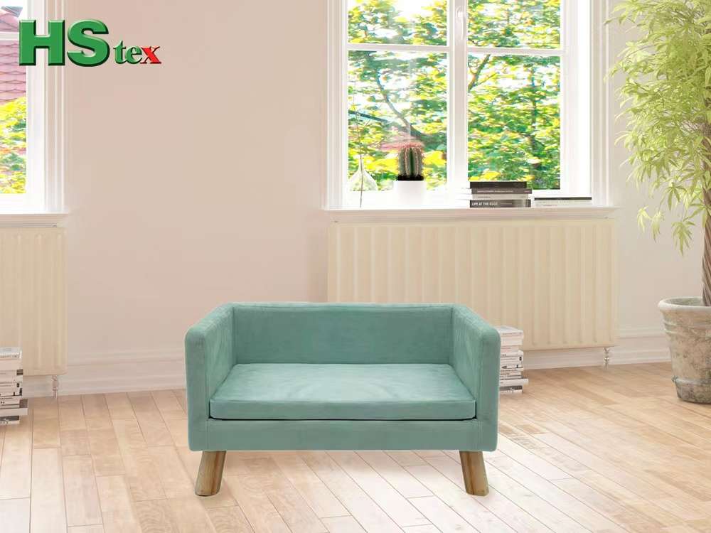 Couch Style Pet Bed with Wooden Legs in Soft Green