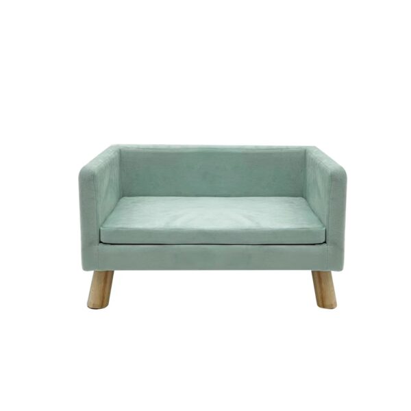 Couch Style Pet Bed with Wooden Legs in Soft Green