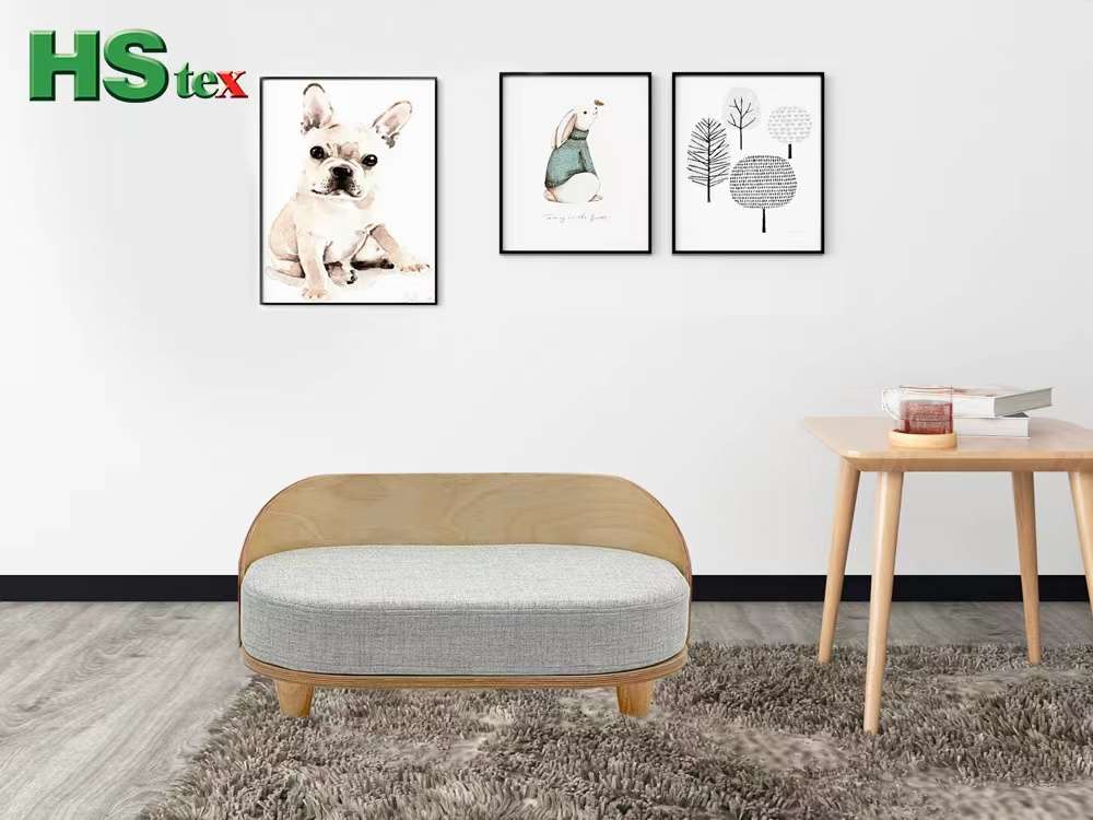 Couch Style Pet Bed with a Wooden Back and Round Legs