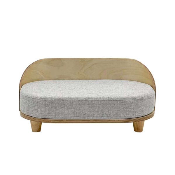 Couch Style Pet Bed with a Wooden Back and Round Legs