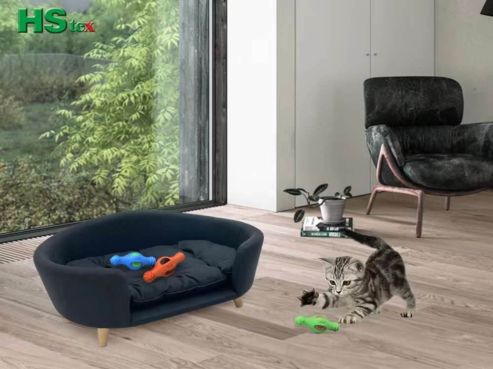 Curved Couch Pet Bed with Round Wooden Legs