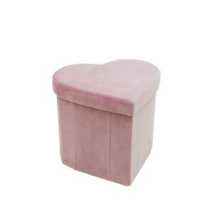 Pinkish Heart Shaped Velvet Ottoman with Storage (Foldable)