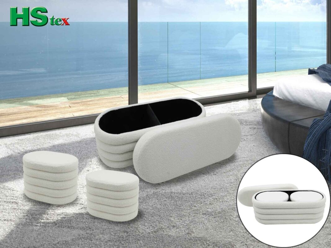 Teddy Fleece Oval Ottoman Bench Set with Storage