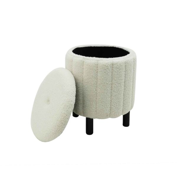 Teddy Fleece Storage Ottoman with Wooden Legs