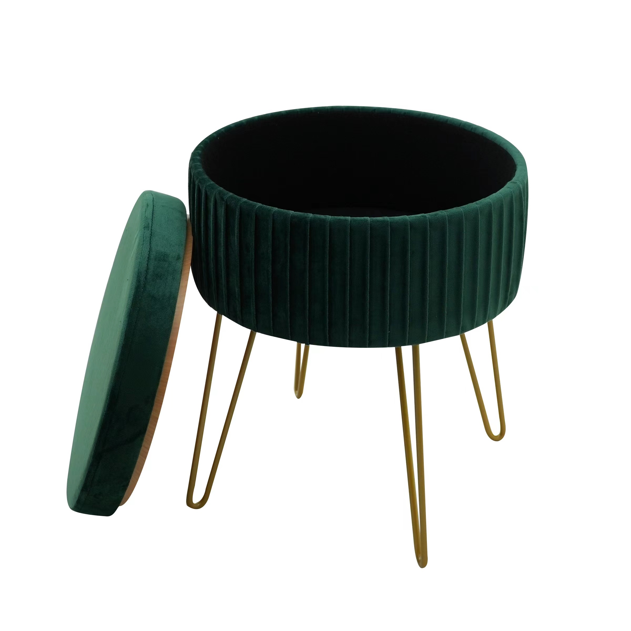 Round Storage Ottoman Stool with Metal Hairpin Legs